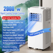 Aire acondicionado portátil con mando a distancia y temporizador de 24 horas, potente unidad de refrigeración oscilante de 120° para oficina en casa de hasta 28 m², kit de ventilación de ventana energéticamente eficiente