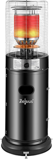 Calefactor de gas Zelsius 'Zermatt' | 11 kW | Ø 46 cm x 137 cm | Negro | Calefactor de terraza para exterior, calefacción de terraza, seta calefactora de exterior, seta calefactora a gas para terraza, balcón y jardín