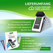 Fotómetro para análisis de agua PoolLab 2.0, medidor electrónico para piscinas con Bluetooth, DPD1, DPD3, pH, CYA, alcalinidad y 170 pastillas de prueba