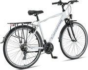 Bicicleta de trekking premium Licorne Bike de 28" para hombres, jóvenes y mujeres con cambio de 21 velocidades, bicicleta urbana Life M-V-ATB