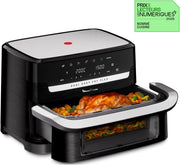 LOTE Freidora de aire Moulinex Flex 2 zonas 9L, separador extraíble EZ9228F0, negro + 2 moldes para pasteles Tefal especiales para freidora de aire J176S204