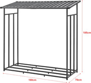 casa.pro Leñero Cubierto con Funda Protectora Soporte para Leña Estante de Almacenamiento para Exterior Acero Galvanizado Lacado Poliéster Metal Negro