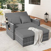 Conjunto de salón de jardín de ratán Amopatio, sofá de jardín de 2 plazas con arcón y respaldo ajustable, muebles de salón resistentes a la intemperie para balcón y terraza con taburete y cojines, gris