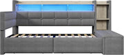 Cama nido, sofá cama, 90 × 190 cm, con dos cajones, puertos USB y tipo C, compartimento de almacenamiento, banco de almacenaje a los pies de la cama, tira de luz LED, sin colchón, terciopelo, gris oscuro