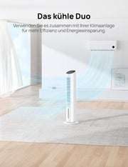 Ventilador de torre DREO con refrigeración silenciosa, ventilador con refrigeración por agua, enfriador de aire de 102 cm, enfriador evaporativo con función de oscilación de 80°, 3 modos, 4 velocidades, mando a distancia, blanco