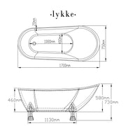 Bañera Lykke con patas Nordic Deluxe 1700x750x730mm, blanca