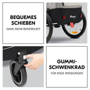 hauck Remolque de bicicleta y cochecito Dryk Duo Plus con suspensión, para 2 niños (6-48 meses), incluye barra de tiro, rueda de cochecito, bandera y luz LED, plegable, altura ajustable, maletero XL (verde oscuro)