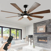 Ventilador de techo con luz, control remoto y 8 aspas grandes de madera