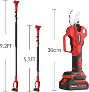TEENO Tijeras de podar eléctricas 2 en 1 con pértiga telescópica, tijeras de podar inalámbricas de 40 mm con pantalla de 4000 mAh, 2 baterías de 2,0 Ah, para jardinería y árboles frutales