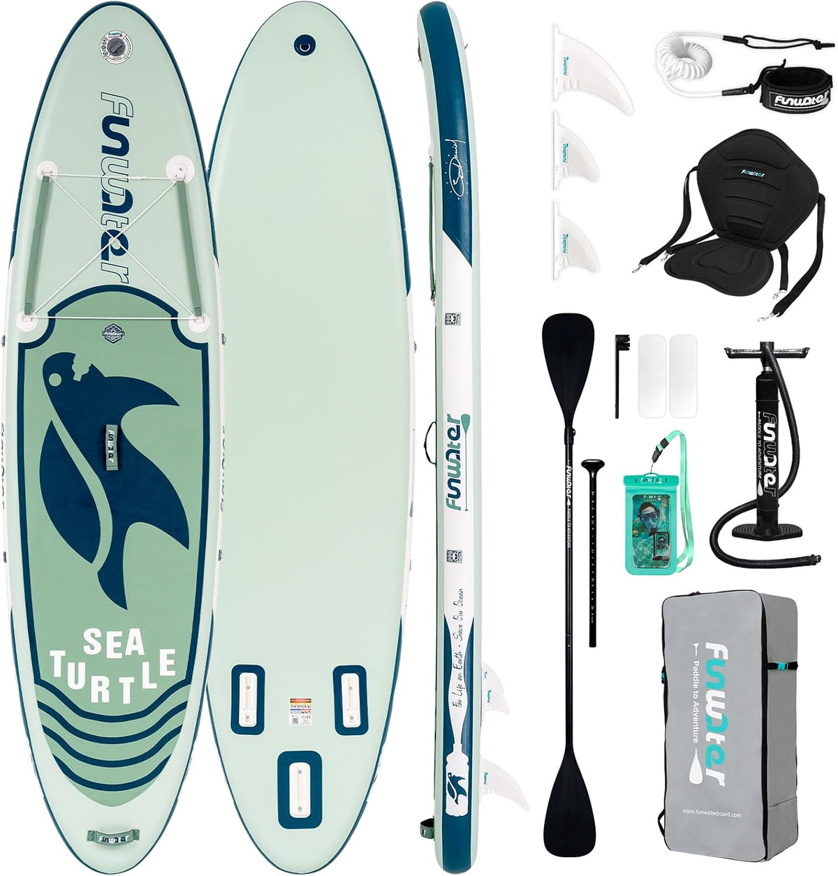 FunWater 320CM y 350CM Tabla de Paddle Surf con accesorios completos, tabla SUP con remo ajustable, bomba, mochila de viaje, correa y bolsa impermeable
