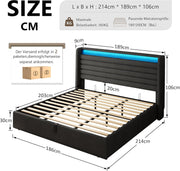 Cama FEONASE 180x200 con espacio de almacenamiento, cama tapizada de 180x200 cm con iluminación LED y estación de carga, estructura de cama con almacenamiento hidráulico y en el cabecero, somier, sin colchón, gris oscuro