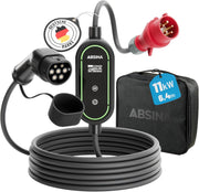 Cargador de pared móvil ABSINA 11kW con potencia de carga ajustable - Cable de carga tipo 2 para coche eléctrico, 16A, trifásico, IP67, cable de 6,6 m - Cargador de 11kW para i3, e-Up, ID.3, Zoe, fortwo, Kona y muchos más