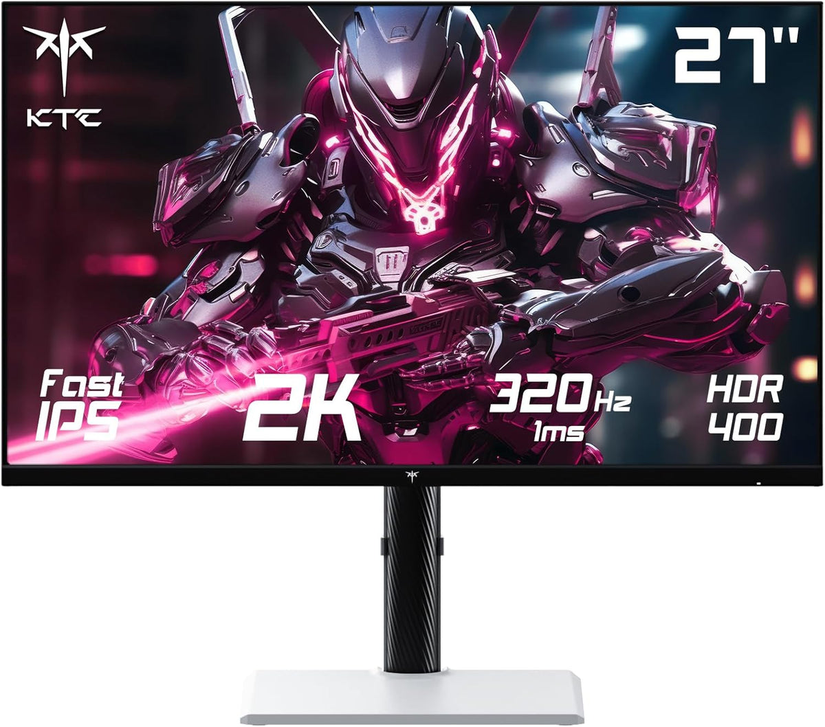 Monitor Gaming KTC 27'', 320Hz, Fast IPS, QHD 2K 2560 x 1440p, 1ms, pantalla blanca, FreeSync y G-Sync, 144% sRGB, HDR400, luz azul baja, VESA 100x100, DP1.4/HDMI 2.1, H27E6