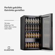 Mininevera Klarstein con puerta de cristal para habitaciones, refrigerador de bebidas con estantes ajustables, pequeño de 80 litros, frigorífico silencioso para interiores/exteriores