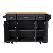 54 Isla de cocina grande con ala abatible de madera de caucho, carro de cocina rodante con textura repujada sobre 4 ruedas con 4 puertas y 3 cajones