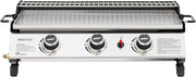 Plancha de gas propano Royal Gourmet de acero inoxidable, 3 quemadores de 7,5 kW, superficie de cocción de 61,5 x 32 cm con rejilla de calentamiento, adecuada para camping y exteriores, plateada