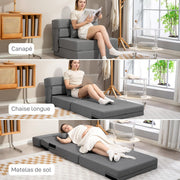 HOMCOM Sillón convertible 1 plaza 3 en 1, sillón cama plegable, sofá individual de lino con asiento amplio, cojín incluido, colchón plegable de 210 cm para invitados, salón, espacios pequeños, gris