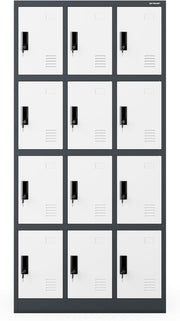 Jan Nowak Taquillero 3B4A Armario con 12 compartimentos Taquilla metálica Armario de vestuario Chapa de acero Recubrimiento en polvo Selección de color 185 cm x 90 cm x 40 cm (Al x An x Pr) (Antracita-Blanco)