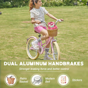 Glerc Missy 20, 24, 26 pulgadas bicicleta híbrida urbana tipo crucero para niñas, de 6 velocidades, con cesta de mimbre, para jóvenes mayores de 6 años, varios colores