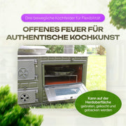 Horno de cocina para exteriores, estufa de terraza, horno de leña y carbón, chimenea de jardín, cocina exterior, Kuzine Soba (puerta de hierro fundido + 2 tubos)