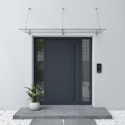 doporro Marquesina de cristal laminado de seguridad (VSG) con lámina SGP VDG02K, medidas: 90x250 cm, 3 barras de sujeción de acero inoxidable, marquesina transparente para puerta de entrada, protección contra la lluvia