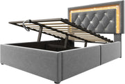 Cama tapizada individual 90x200cm con cabecero LED, estación de carga USB y tipo C, canapé hidráulico con espacio de almacenamiento, cama juvenil moderna con somier, terciopelo (gris, 90x2 00cm)