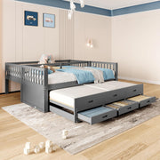 Ymkua Cama litera para niños 90x200 cm con almacenamiento, cama alta con escalera y cama nido, cama juvenil estructura con 3 cajones, cama de madera con protección anticaídas y somier, sin colchón (Gris)