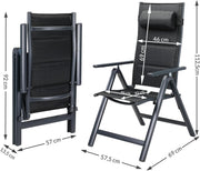 Juego de 4 sillas de jardín plegables Casaria®, acolchadas, de aluminio, ajustables en 8 posiciones, capacidad de carga de 120 kg, resistentes a la intemperie, para exterior, balcón, camping, con respaldo alto.