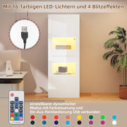 Vitrina Merax, vitrina de cristal, armario con iluminación LED, armario alto en blanco brillante con 2 estantes de cristal ajustables, vitrina para colecciones, estantería para salón, dormitorio, oficina, 161 cm