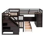 Litera en forma de L Whisen Modern Design, cama individual sobre matrimonial, con 3 cajones, escritorio portátil y armario