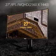 ASUS TUF Gaming VG27AQZ - Monitor para juegos eSports de 27" WQHD - Panel IPS - 16:9 - 165 Hz - 1 ms - 2560x1440 - DisplayPort y 2x HDMI - Altavoces - HDR 10 - 99% sRGB - Nvidia G-Sync - ELMB Sync