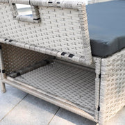 Tumbona de jardín, hamaca de ratán con espacio de almacenamiento y respaldo reclinable, mueble de jardín móvil con cojín, poliratán y metal, 200 x 75 x 30-92 cm (beige/gris oscuro)