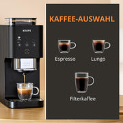 Cafetera automática Krups Coffee Crush  Extra, molinillo de acero inoxidable para café recién molido, solo 15 cm de ancho, panel de control inteligente, también para café premolido, limpieza fácil, negro, SA4028E0