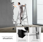 tectake® Escalera multifunción 3 en 1, andamio rodante de acero, plataforma de trabajo antideslizante, escalera telescópica, escalera plegable, escalera de mano, bricolaje, pintura, techado