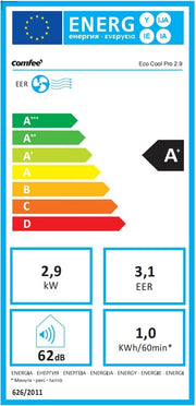 Aire acondicionado portátil Comfee Easy Cool 2.0, 7000 BTU 2,0kW, refrigeración, ventilación y deshumidificación, tamaño de habitación hasta 68m³ (25㎡), control por APP/Alexa/Google Home/IFTTT, aire acondicionado móvil con manguera de escape