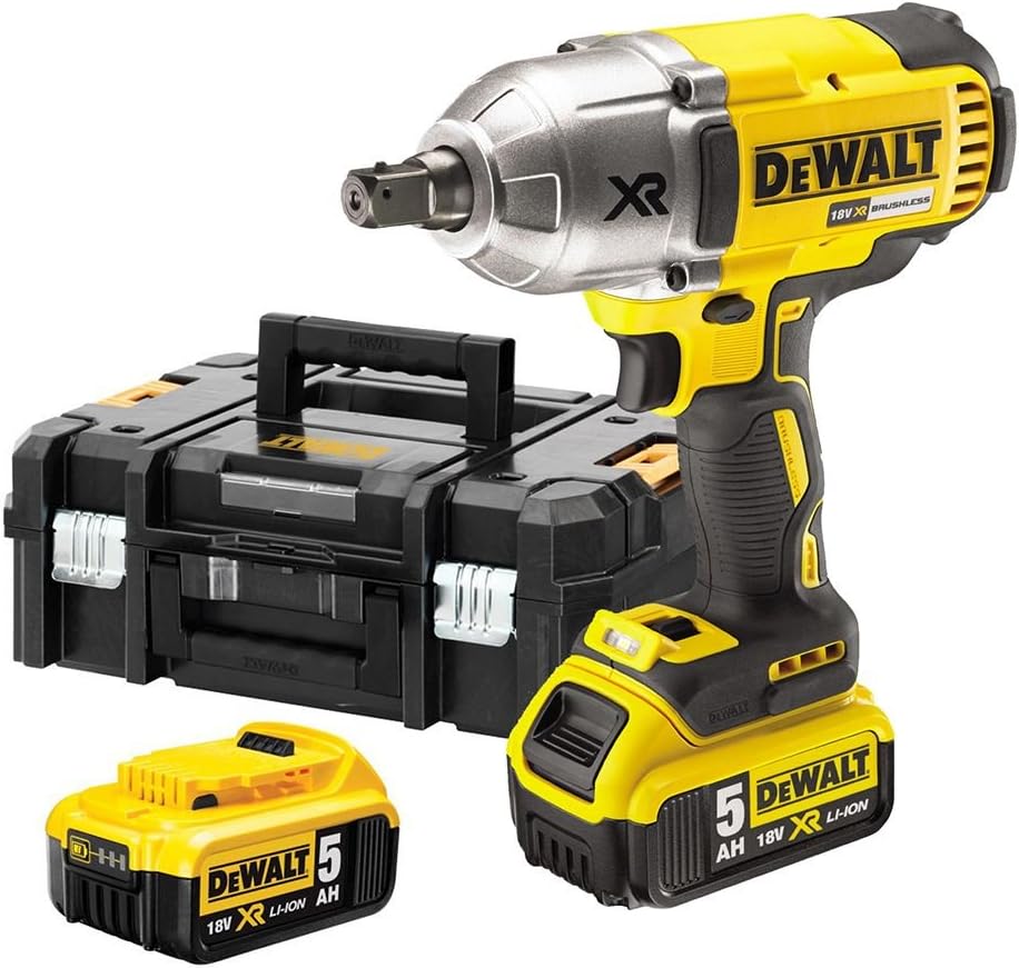 Atornillador de Impacto 1/2" Brushless XR 18V 5Ah Li-ion - DCF899P2-QW - Atornillador de Impacto sin Cable con Maletín TSTAK, Cargador, 2 Baterías de 5 Ah - Perno M20 - 3 Velocidades (0-400/1200/1900 rpm)