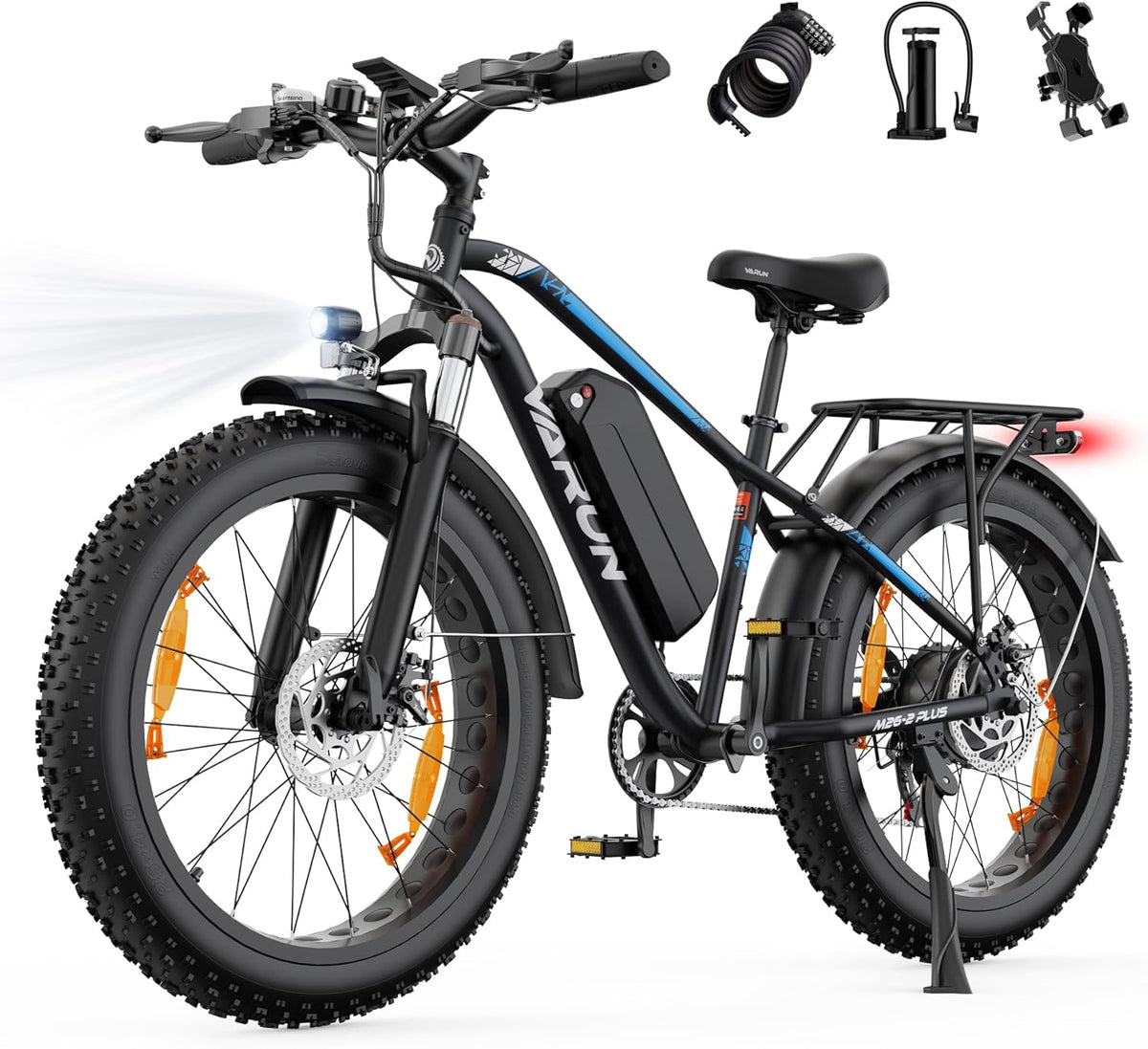 VARUN E Bike, E-Bike Herren mit 26 * 4.0' Fat Tire, 48V 18AH Akku, Bis zu 150 KM, 85Nm 250W Motor, 25KM/H, Offroad Ebike Mountainbike mit 7-Gang, All-Terrain Elektrofahrrad Herren, EU-Konformes