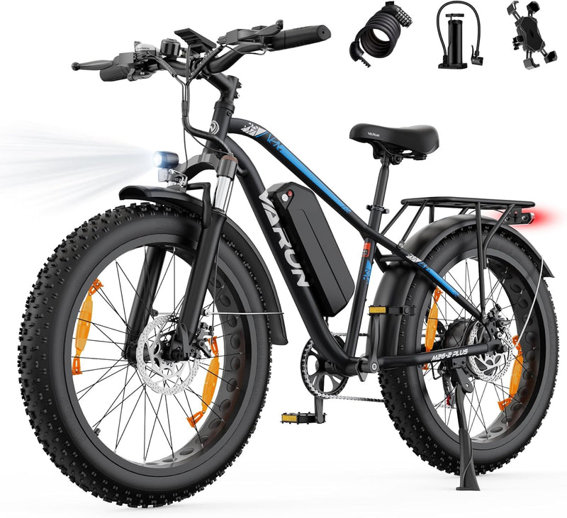 VARUN E Bike, E-Bike Herren mit 26 * 4.0' Fat Tire, 48V 18AH Akku, Bis zu 150 KM, 85Nm 250W Motor, 25KM/H, Offroad Ebike Mountainbike mit 7-Gang, All-Terrain Elektrofahrrad Herren, EU-Konformes