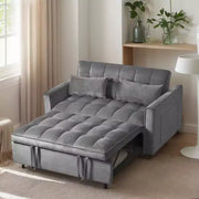 Sofá cama convertible de terciopelo 3 en 1 color gris cemento con cojines y bolsillos, sofá cama moderno extraíble, respaldo ajustable