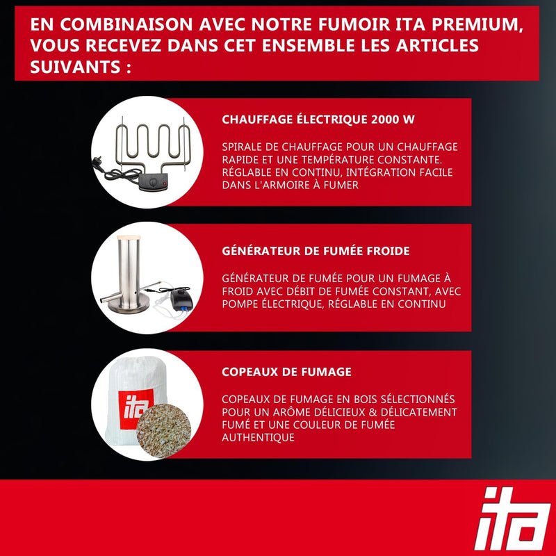 Ahumador Eléctrico ITA 7000 - Conjunto de Ahumador con Calefacción, Generador de Humo - Armario de Ahumado con Ventana y Termómetro - Aleación de Acero - Calidad UE, 81 cm con 3 Niveles