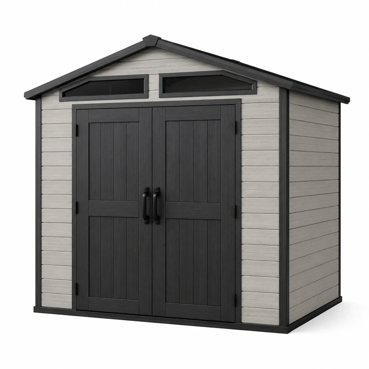 Cobertizo de polipropileno con puerta doble 220x200x230 cm negro/gris