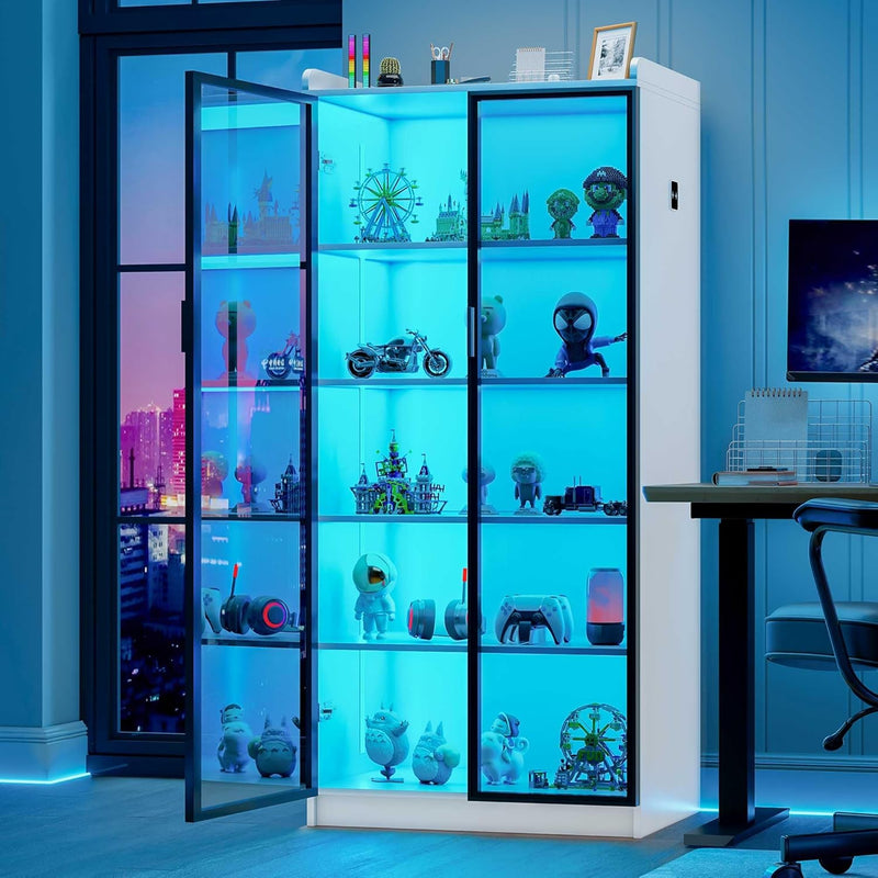 Vitrina Lvifur blanca, aparador de 35 × 70 × 165 cm, armario despensero inteligente con 3 colores RGB regulables, aparador de buffet con sensor inteligente, color blanco