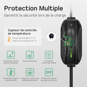 Cargador de coche eléctrico 3,68 kW [10 m, 6/8/10/13/16 A], cable de carga tipo 2 con pantalla digital LCD controlable, compatible con e-208, Spring, 500e, Model 3, Megane EV, Zoe, PHEV/EV