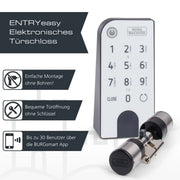 BURG-WÄCHTER Cerradura electrónica para puerta ENTRYeasy 7601 PIN, cilindro, teclado, aplicación, código PIN, llave inalámbrica, negro, acero inoxidable
