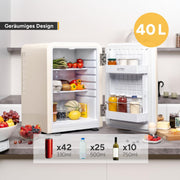 TZS First Austria - Mini refrigerador retro 40L - Silencioso - Minibar vintage para dormitorio y oficina - color crema