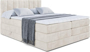 Cama boxspring ALTDECOR con colchón y somier, cubrecolchón, cama tapizada con arcón, cama con espacio de almacenamiento, colchón H3 y H4, cama doble, cama tipo boxspring - OTTA King - 180x200 - Terciopelo beige