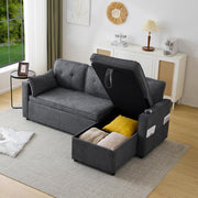 Sofá cama de 3 plazas con portavasos y bolsa lateral en el reposabrazos, sofá en forma de L, reversible a derecha e izquierda, gris