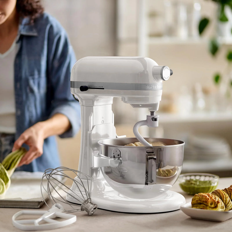 Batidora de pie KitchenAid Heavy Duty con movimiento planetario y elevador de tazón de 5,2 litros, blanca, 5KSM55SXXEWH