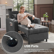 Sillón cama DURASPACE, silla convertible 3 en 1, sillón cama extensible, sofá cama con puertos USB, bolsillo lateral, portavasos para espacios pequeños (gris oscuro)