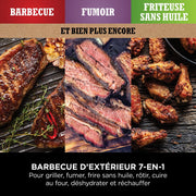 Barbacoa eléctrica Ninja Woodfire, parrilla, ahumador y freidora de aire, barbacoa de exterior 7 en 1, parrilla, freidora de aire, ahumar, asar, horno, resistente a la intemperie, antiadherente, portátil, gris/negro OG701EU